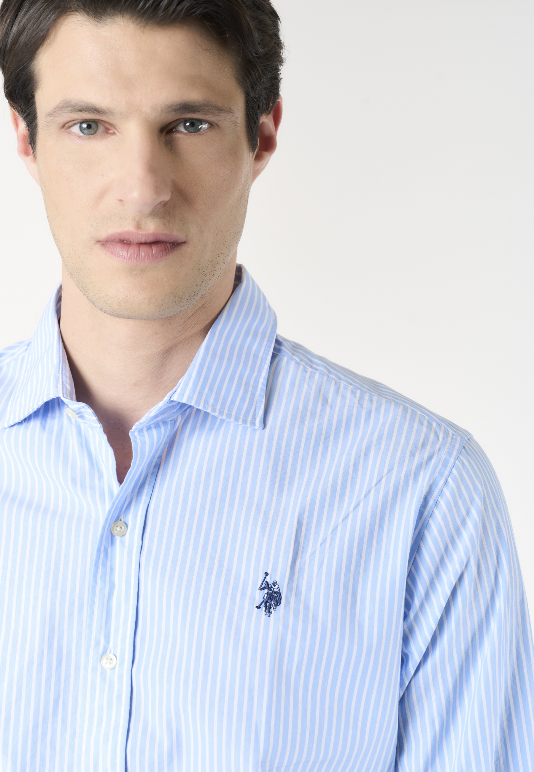 Camicia da uomo in cotone a righe con colletto alla francese