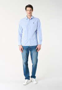 Camicia slim fit a microquadri con logo