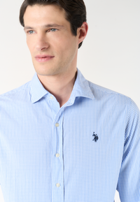 Camicia slim fit a microquadri con logo
