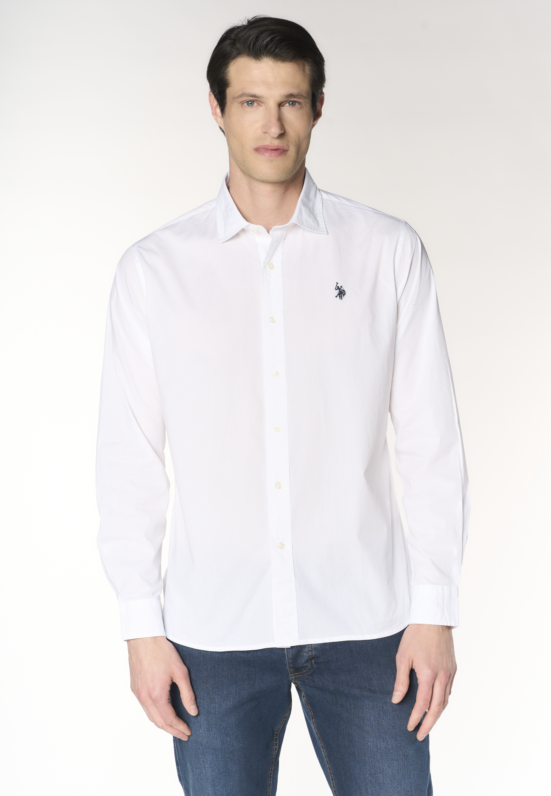 Camicia slim fit da uomo in cotone stretch con colletto alla francese