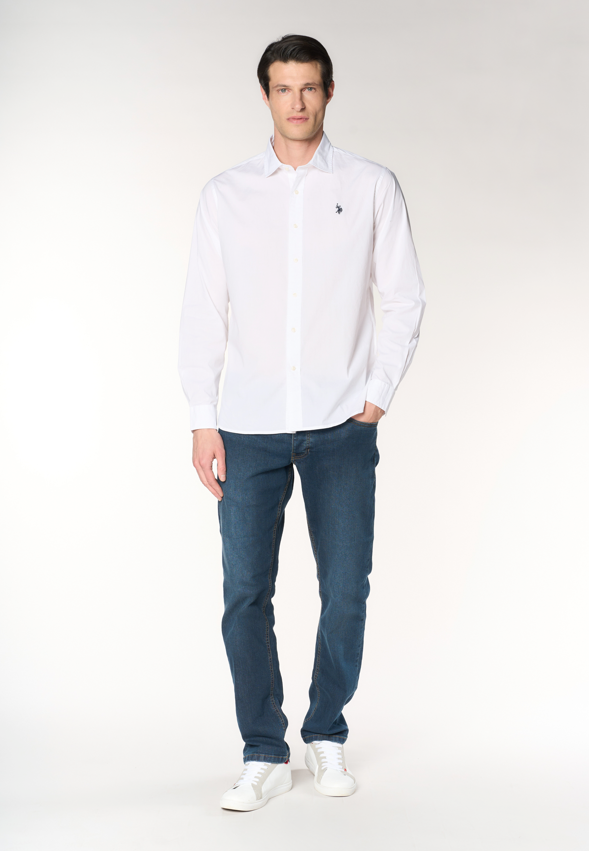 Camicia slim fit da uomo in cotone stretch con colletto alla francese