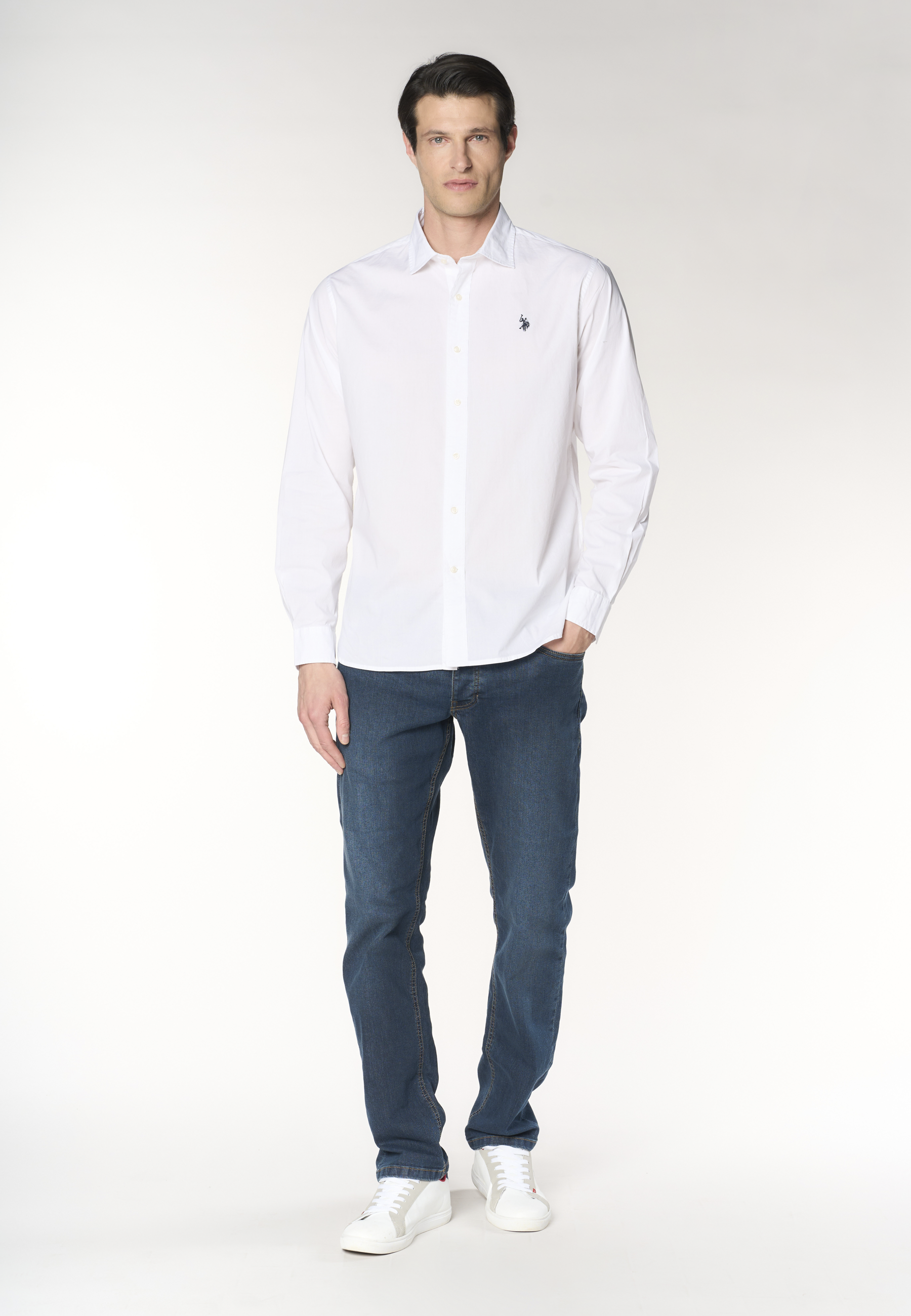 Camicia slim fit da uomo in cotone stretch con colletto alla francese
