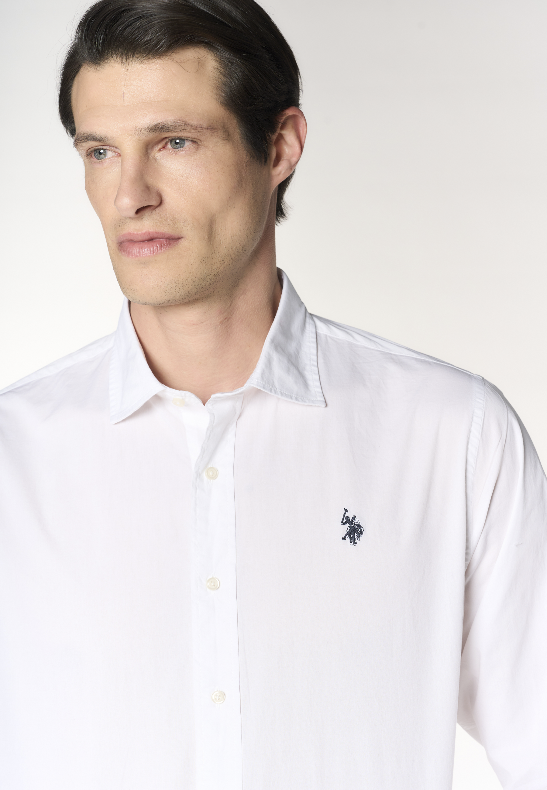 Camicia slim fit da uomo in cotone stretch con colletto alla francese
