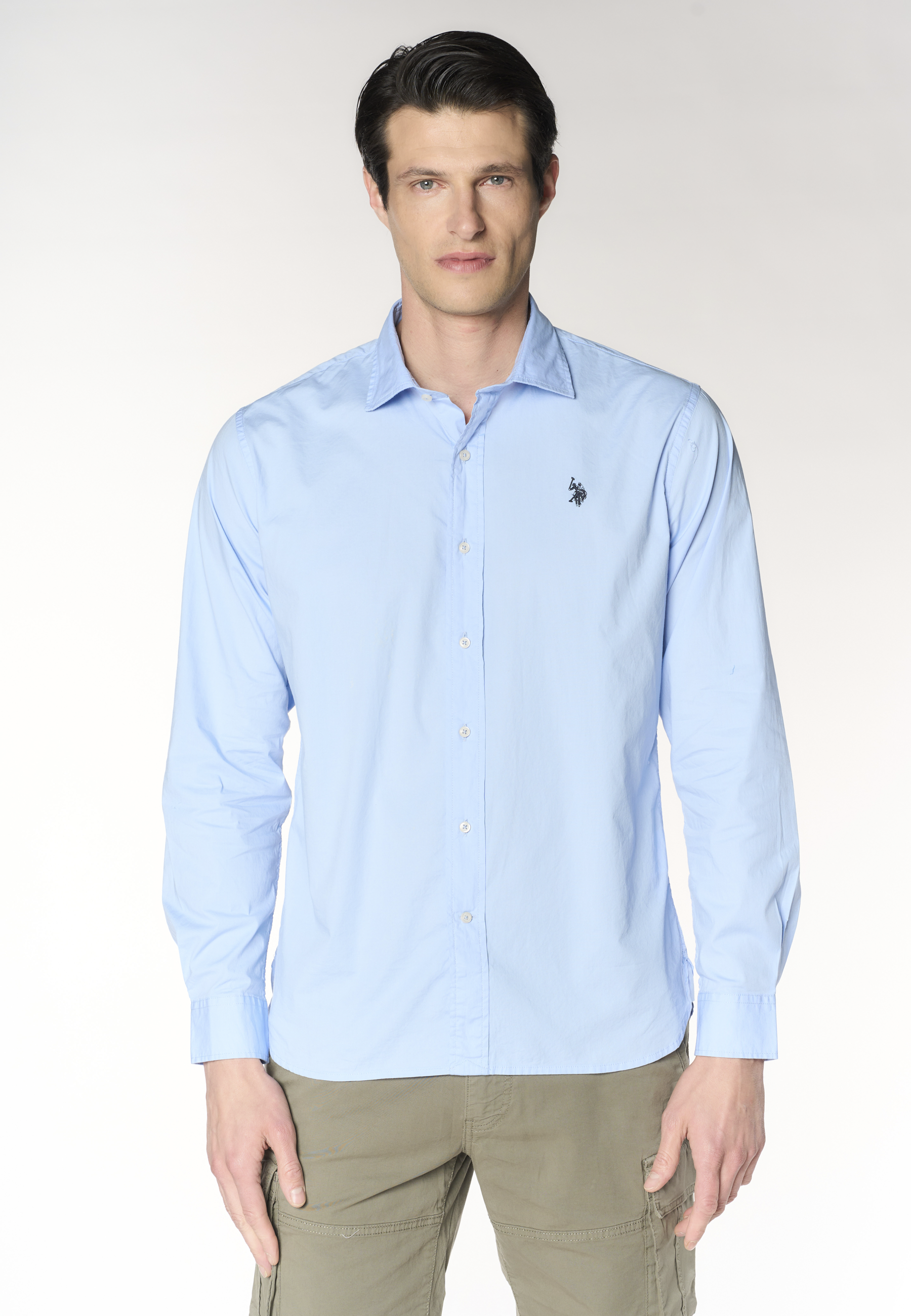 Camicia slim fit da uomo in cotone stretch con colletto alla francese