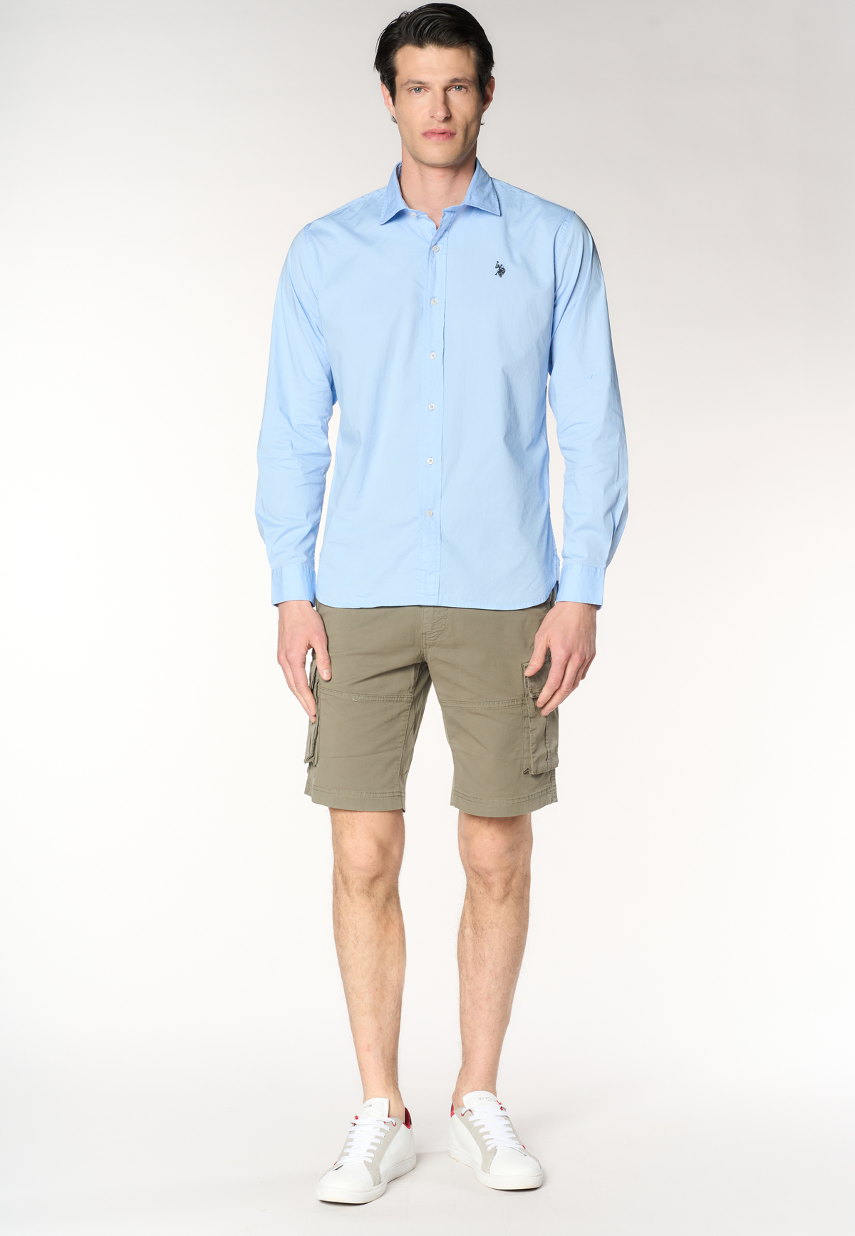 Camicia slim fit da uomo in cotone stretch con colletto alla francese