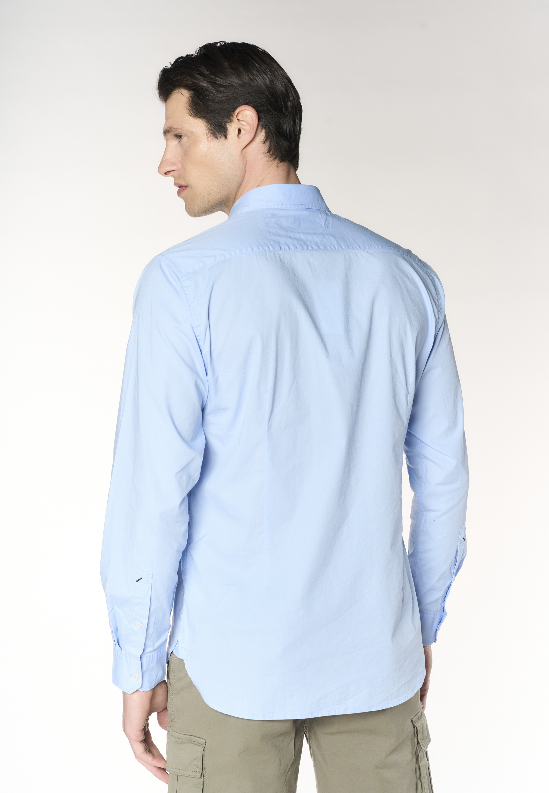 Camicia slim fit da uomo in cotone stretch con colletto alla francese