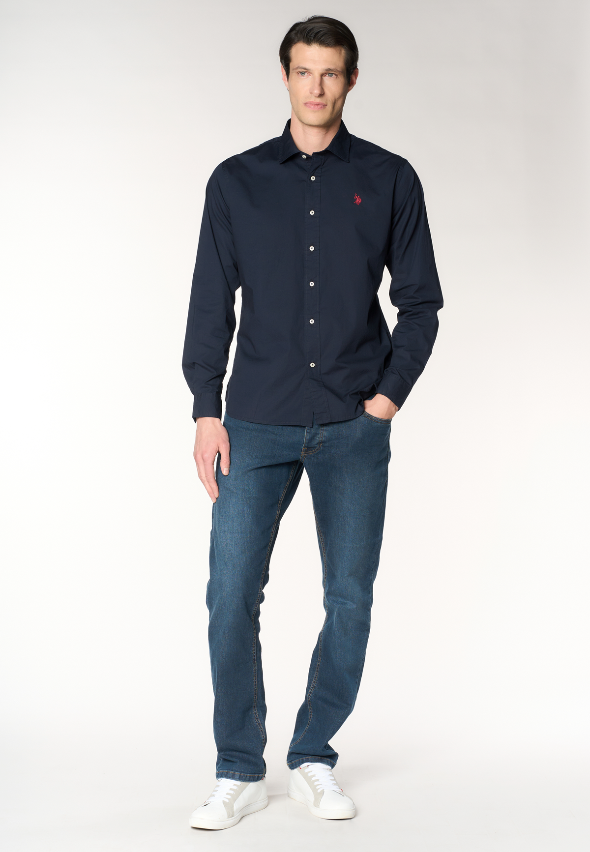 Camicia slim fit da uomo in cotone stretch con colletto alla francese