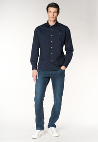 Camicia slim fit da uomo in cotone stretch con colletto alla francese
