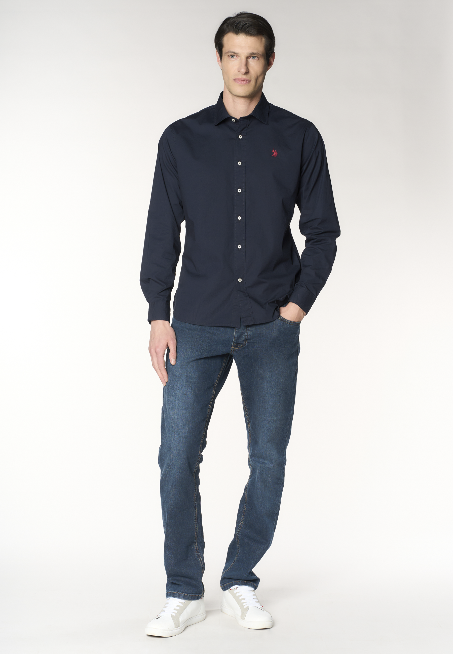 Camicia slim fit da uomo in cotone stretch con colletto alla francese