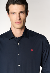 Camicia slim fit da uomo in cotone stretch con colletto alla francese