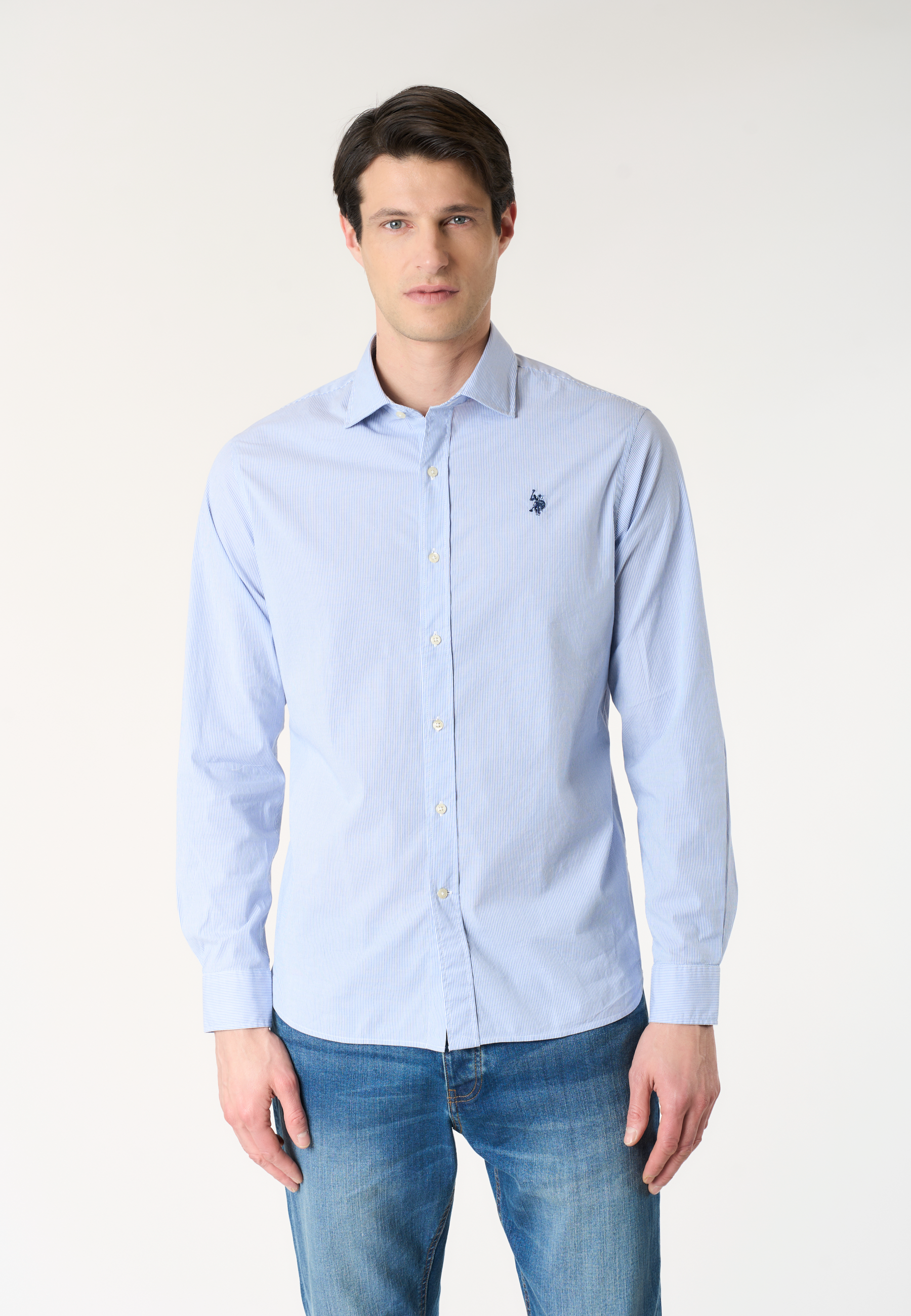 Camicia da uomo a righe slim fit con colletto alla francese