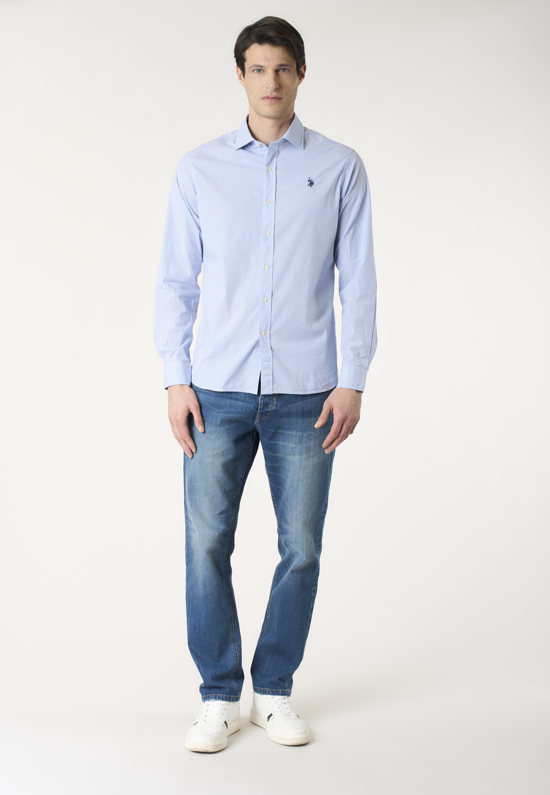 Camicia da uomo a righe slim fit con colletto alla francese