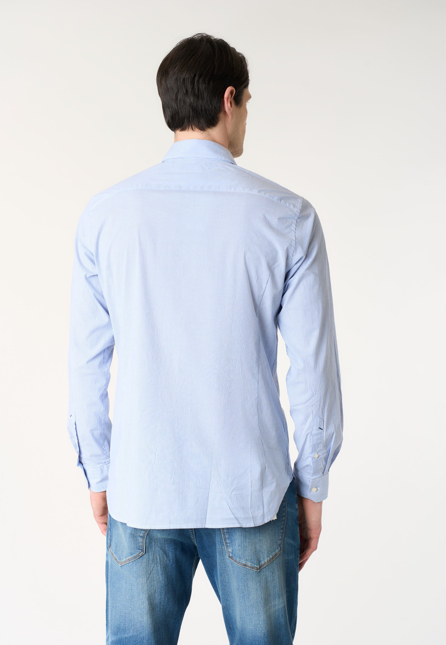 Camicia da uomo a righe slim fit con colletto alla francese