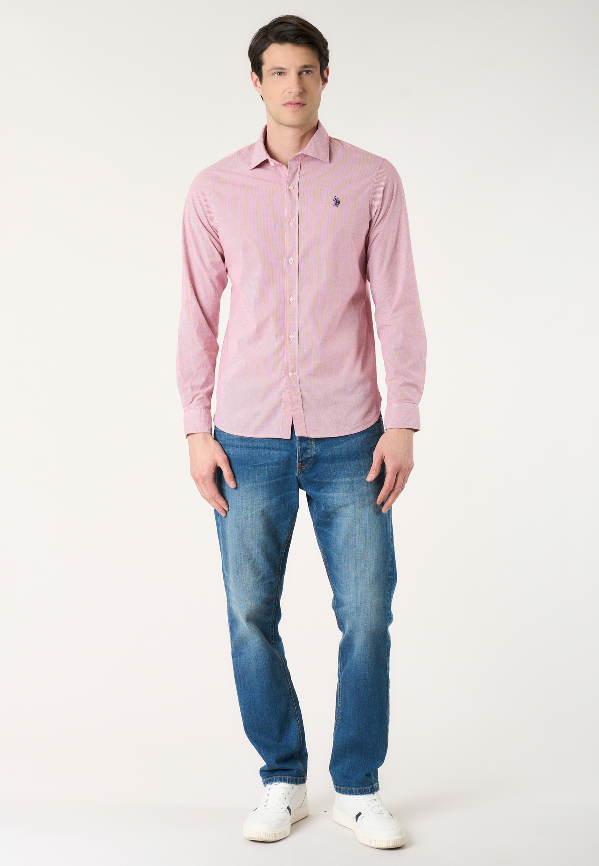 Camicia da uomo a righe slim fit con colletto alla francese