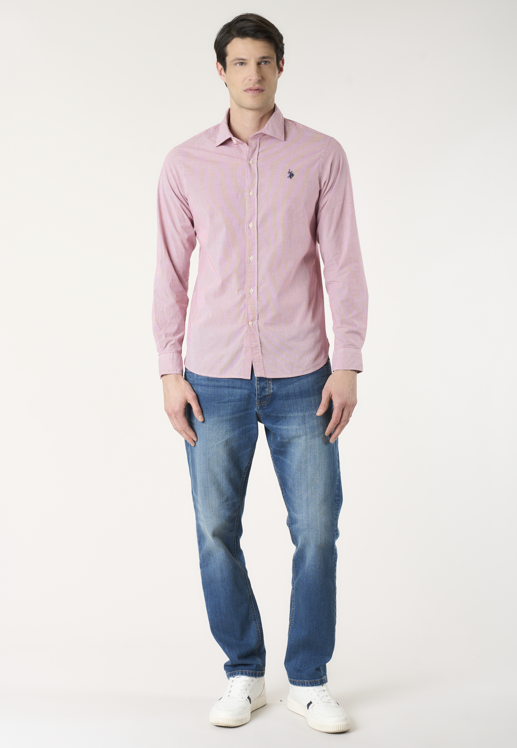 Camicia da uomo a righe slim fit con colletto alla francese