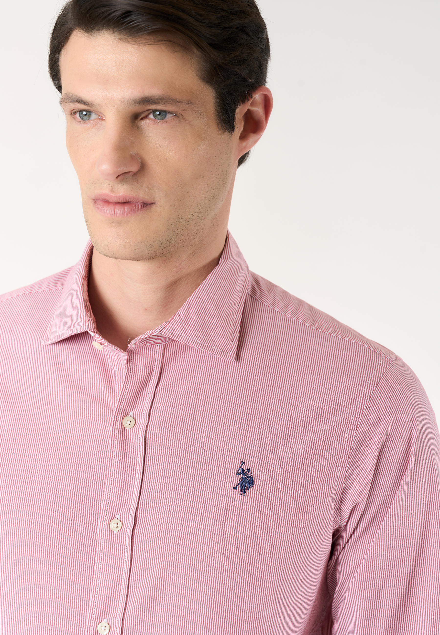 Camicia da uomo a righe slim fit con colletto alla francese