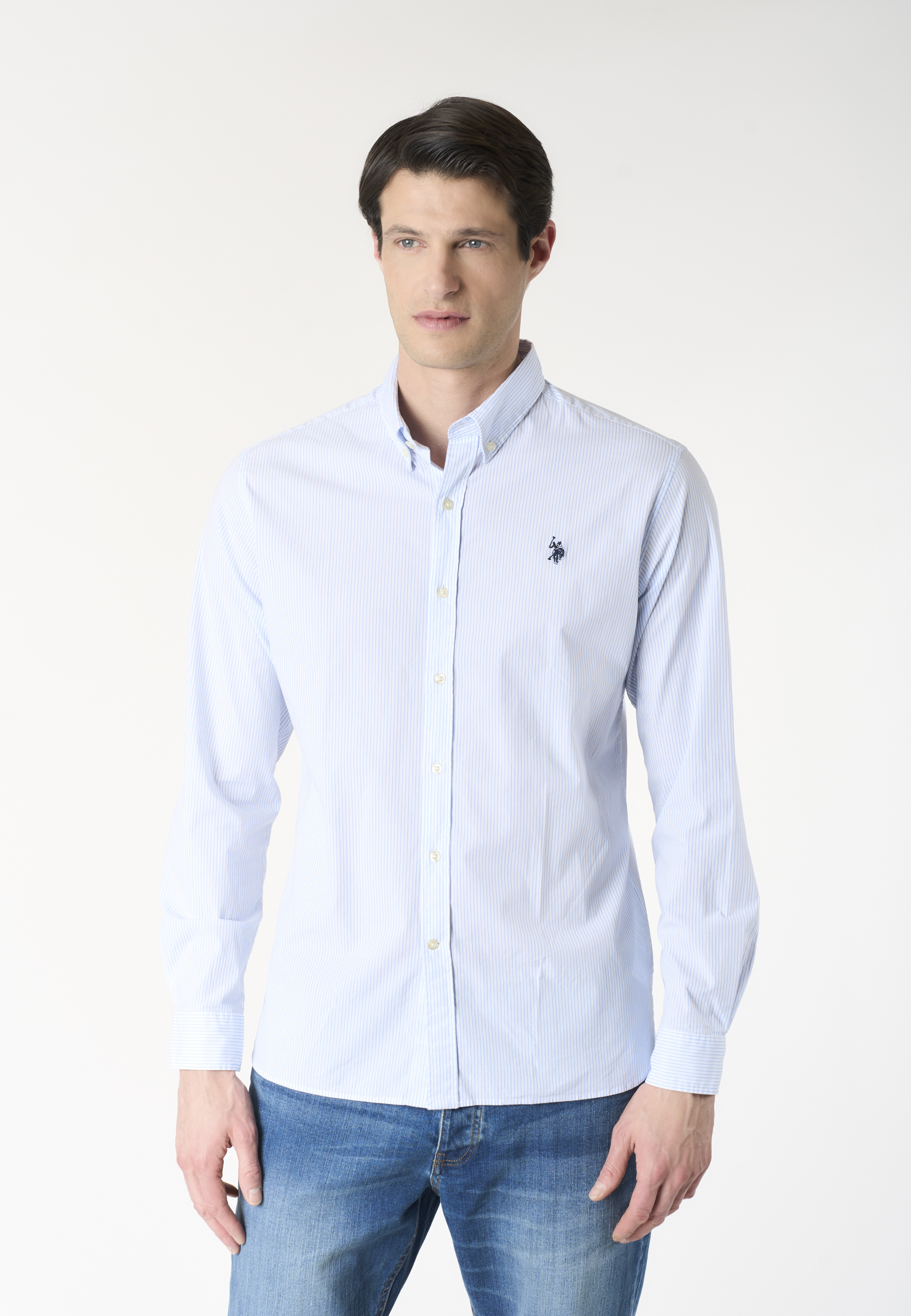 Camicia da uomo slim fit a righe con colletto button down