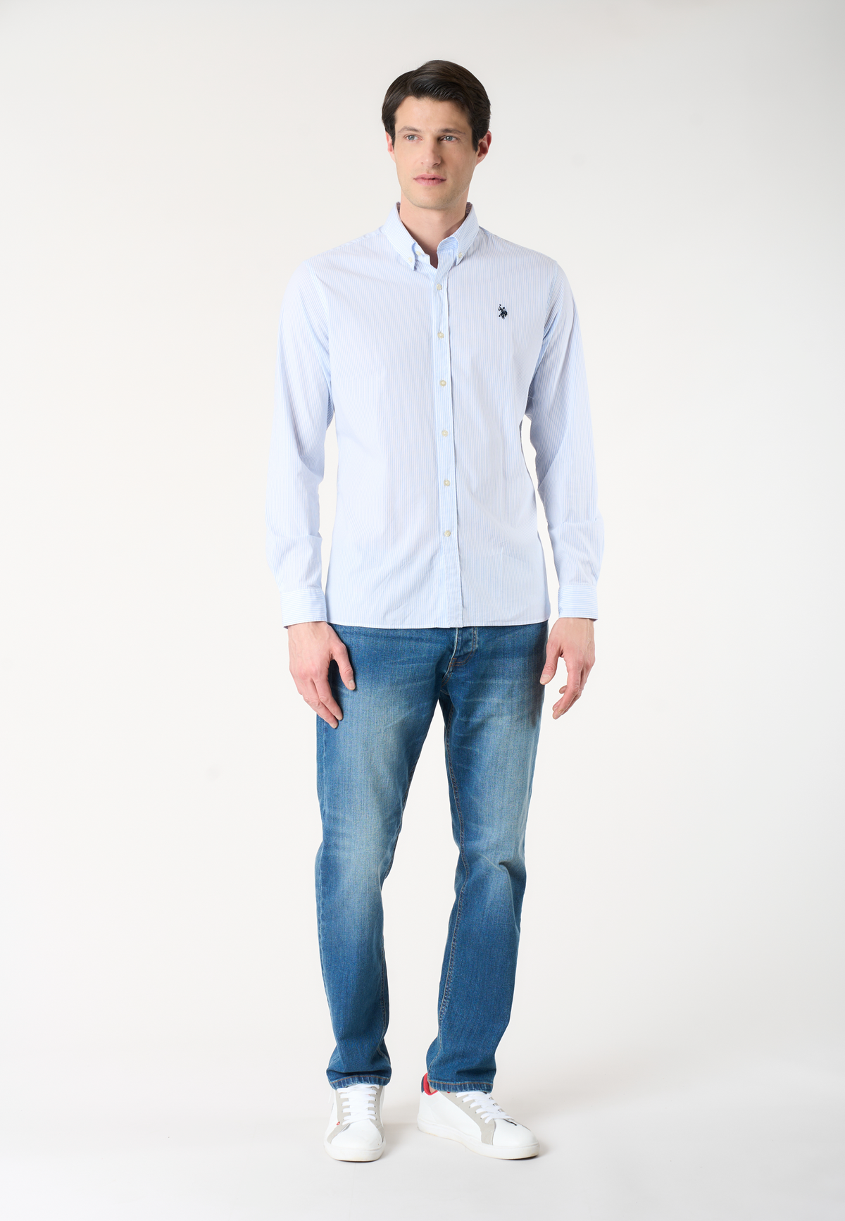 Camicia da uomo slim fit a righe con colletto button down