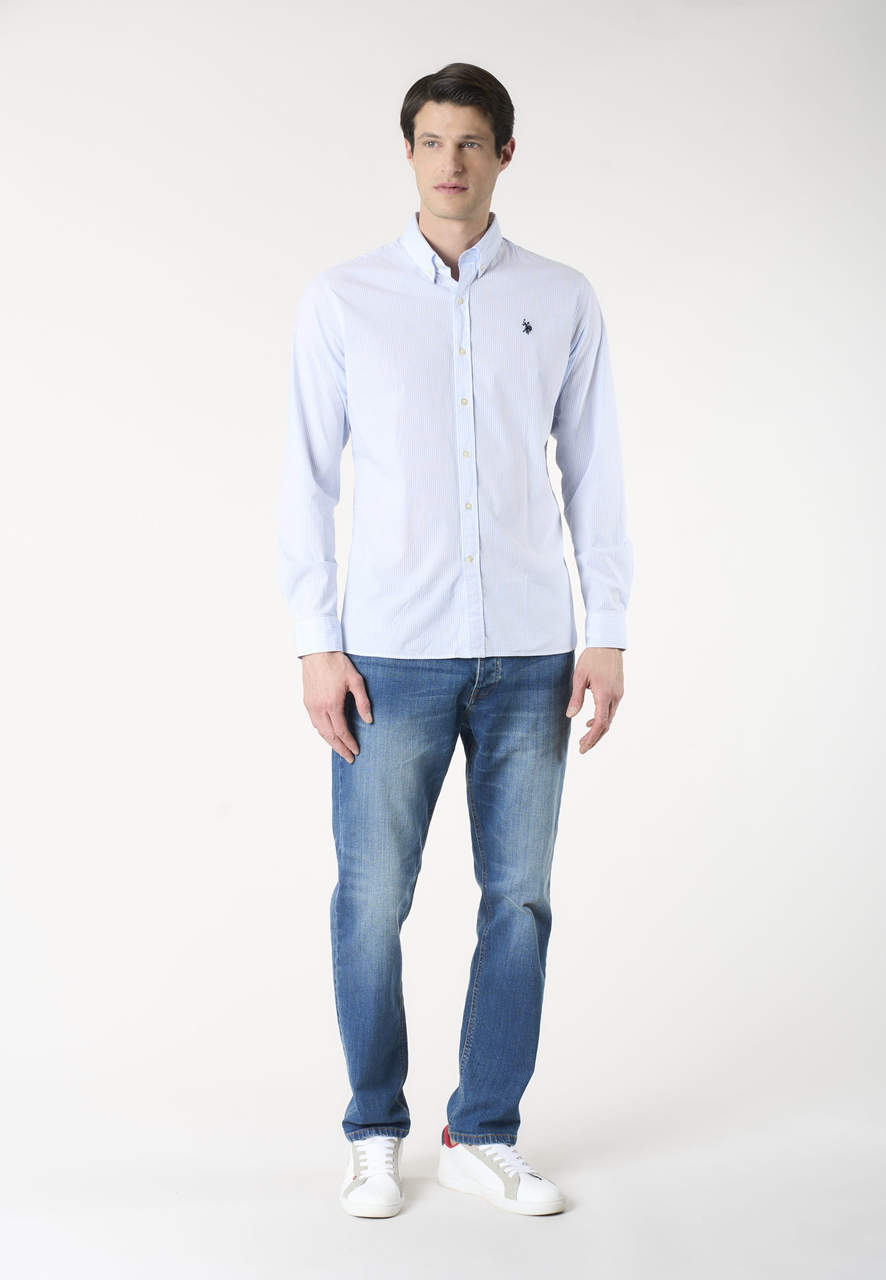 Camicia da uomo slim fit a righe con colletto button down