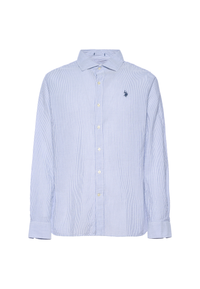 Camicia slim fit in cotone seersucker rigato con colletto francese