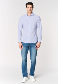 Camicia slim fit in cotone seersucker rigato con colletto francese