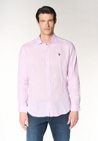 Camicia da uomo slim fit in lino con colletto francese