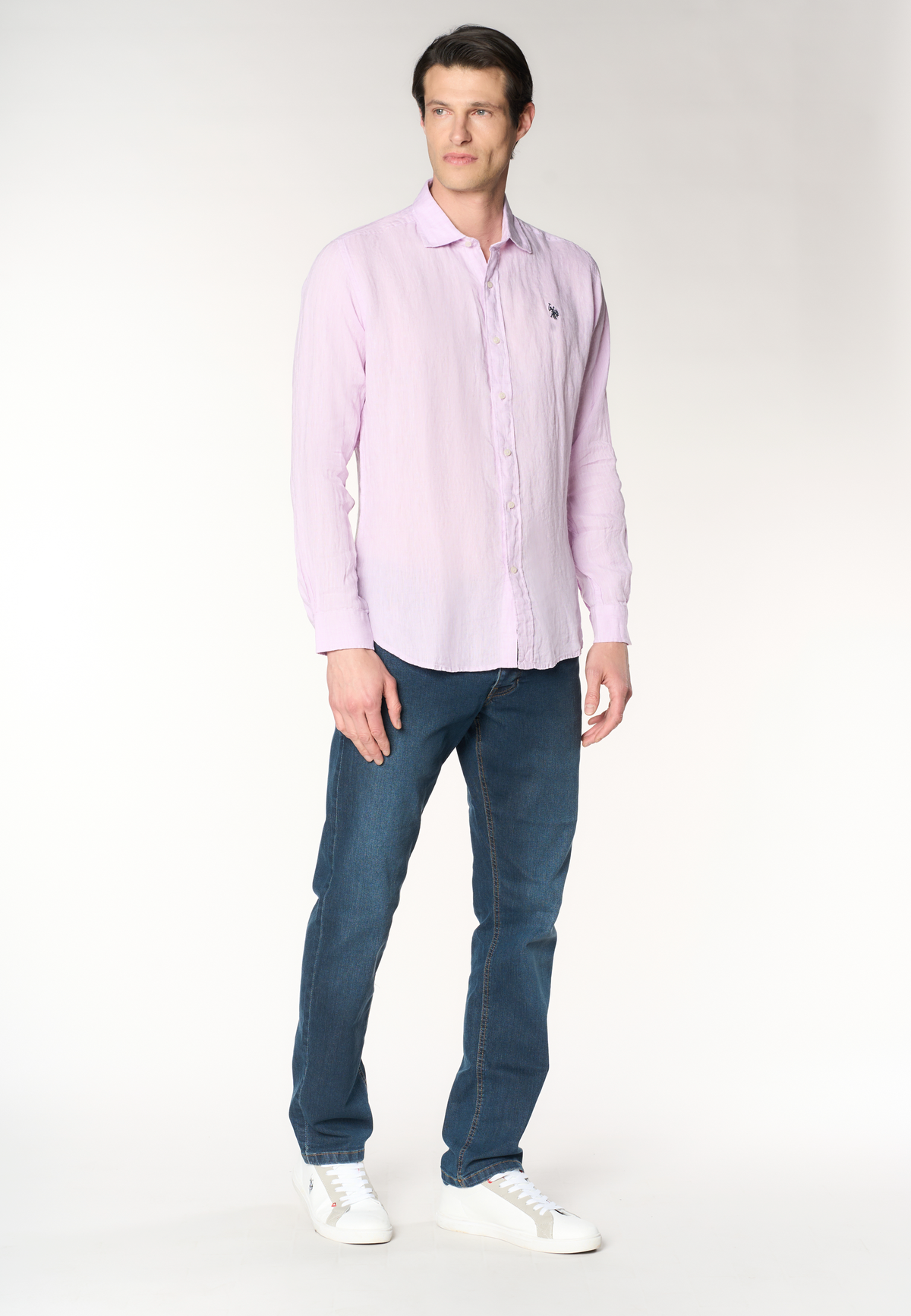 Camicia da uomo slim fit in lino con colletto francese