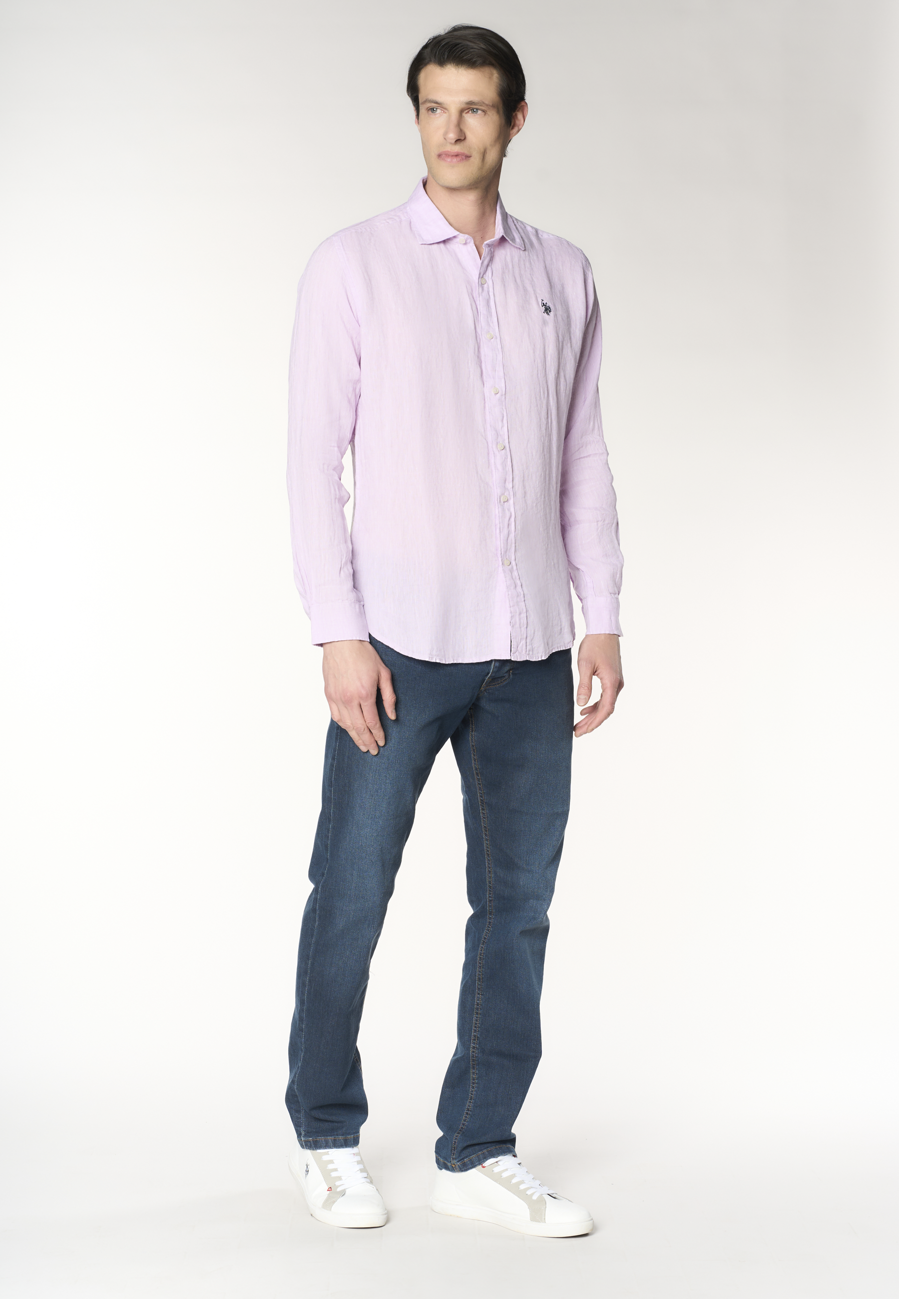 Camicia da uomo slim fit in lino con colletto francese