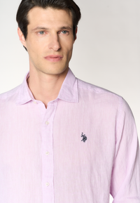 Camicia da uomo slim fit in lino con colletto francese