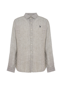 Camicia da uomo slim fit in lino con colletto francese