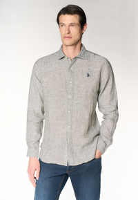 Camicia da uomo slim fit in lino con colletto francese