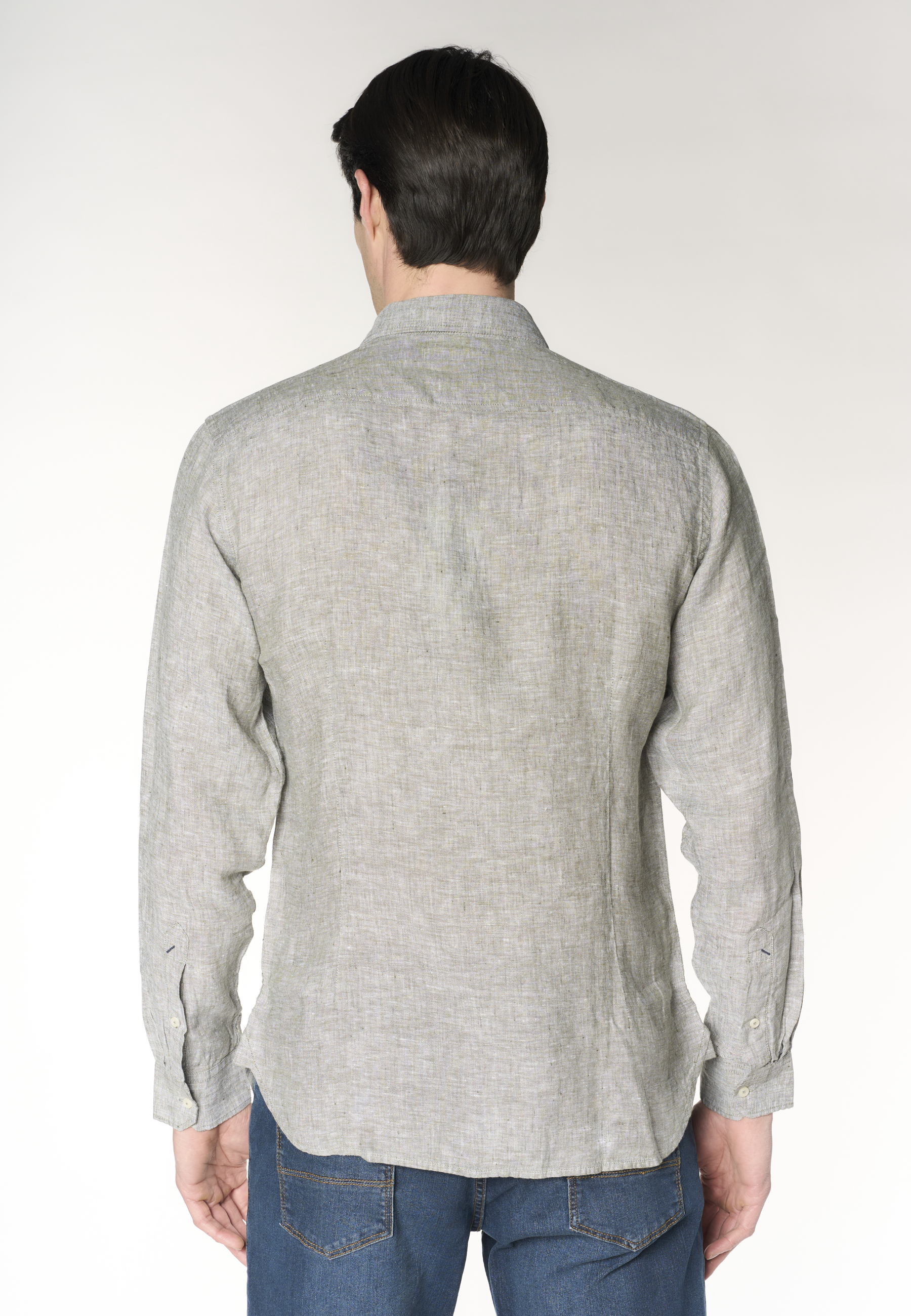 Camicia da uomo slim fit in lino con colletto francese