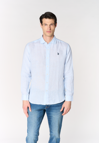 Camicia da uomo slim fit in lino con colletto francese
