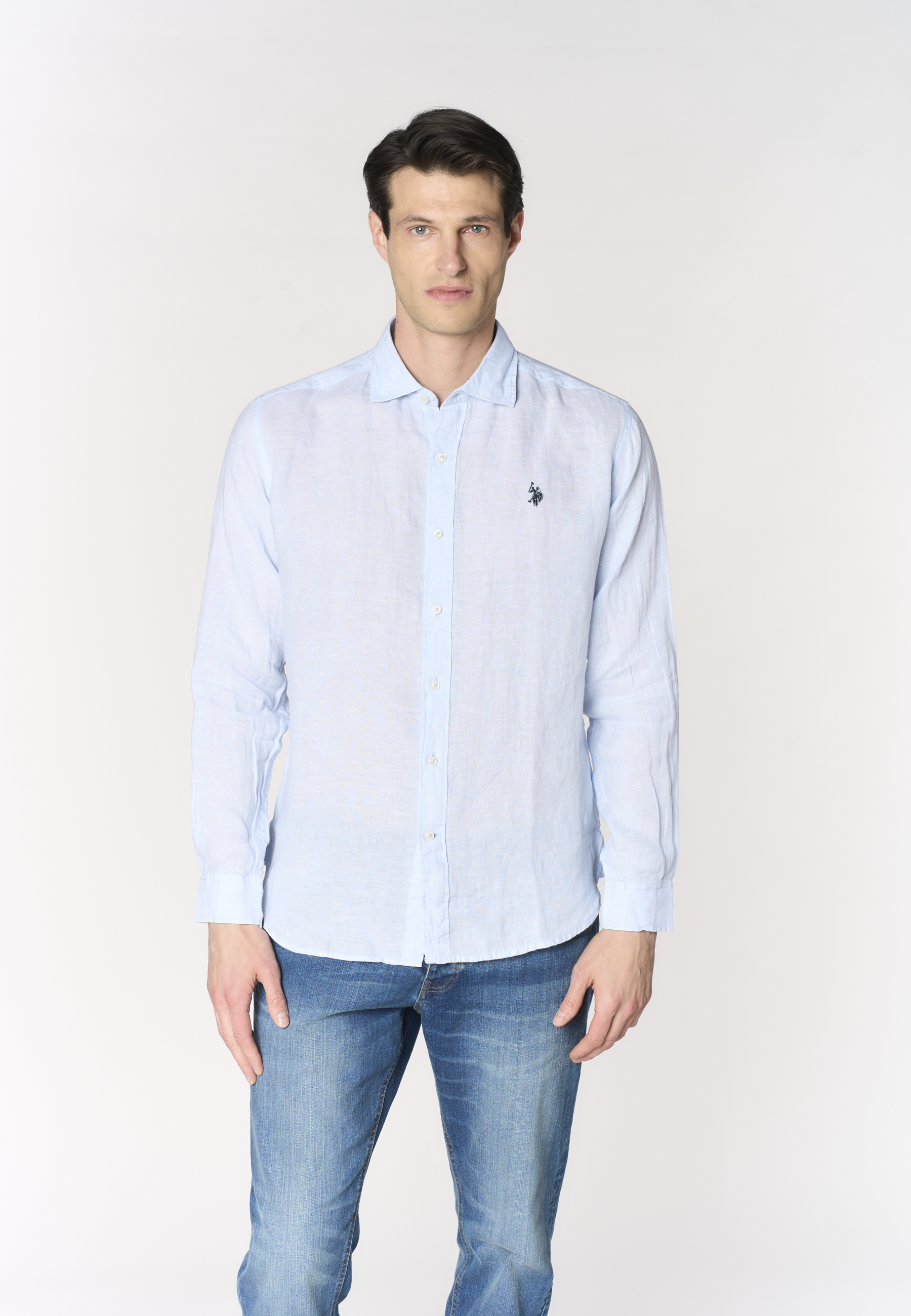Camicia da uomo slim fit in lino con colletto francese