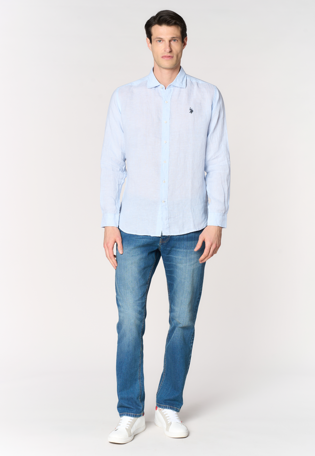 Camicia da uomo slim fit in lino con colletto francese