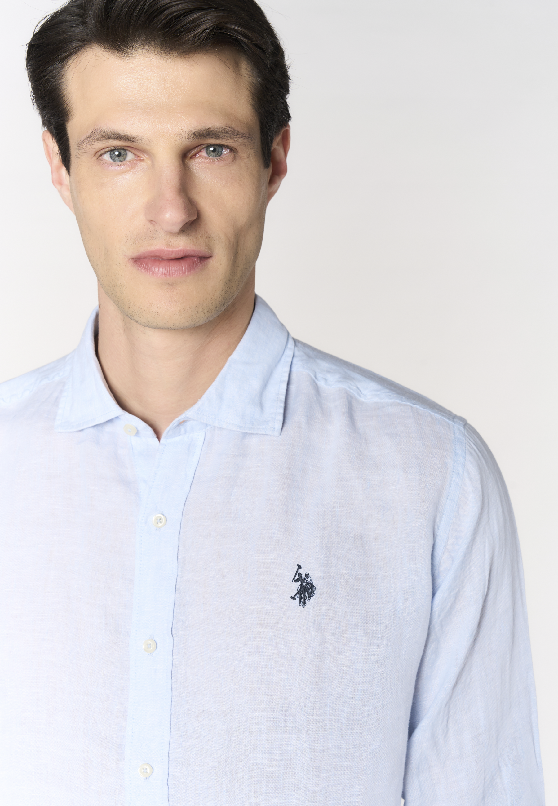 Camicia da uomo slim fit in lino con colletto francese