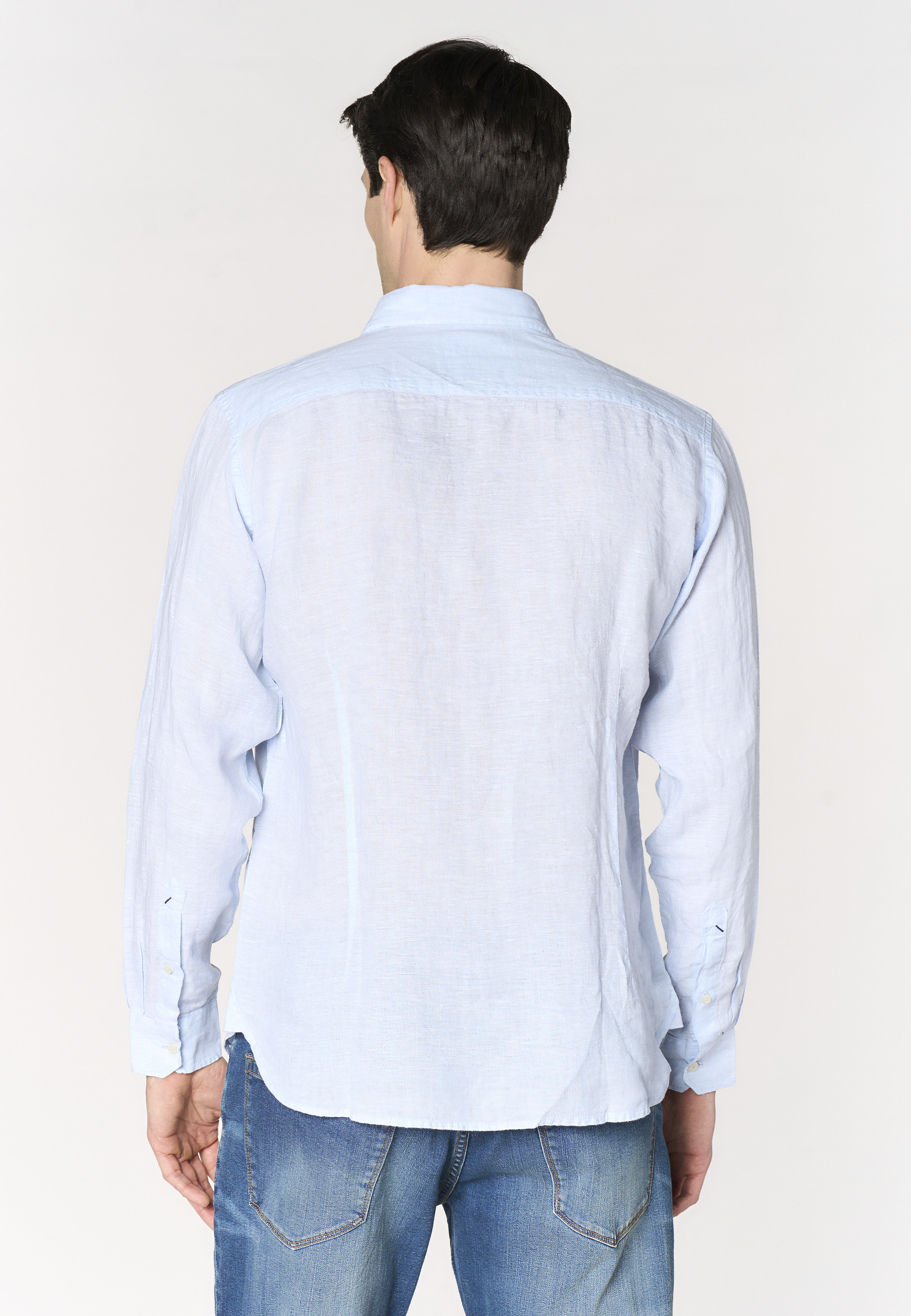 Camicia da uomo slim fit in lino con colletto francese