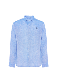 Camicia da uomo slim fit in lino con colletto francese