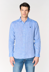 Camicia da uomo slim fit in lino con colletto francese