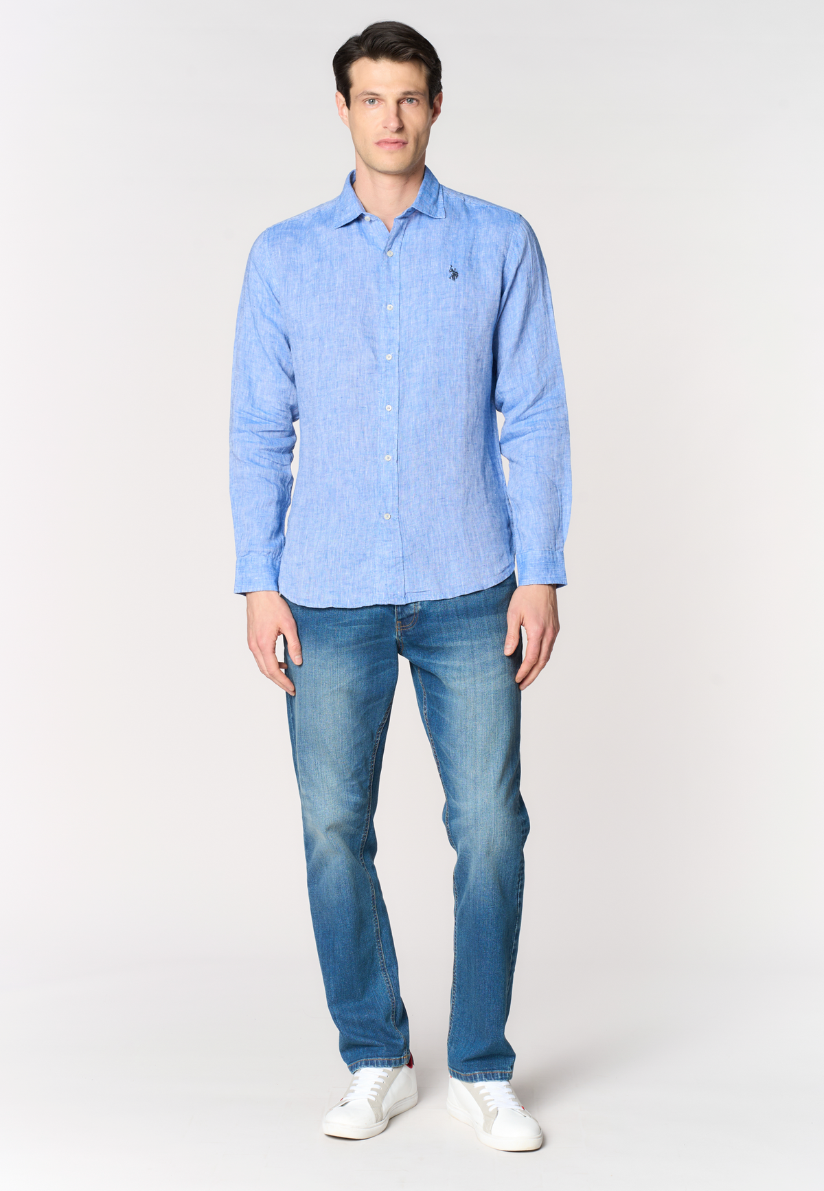 Camicia da uomo slim fit in lino con colletto francese