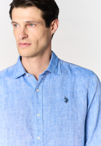 Camicia da uomo slim fit in lino con colletto francese