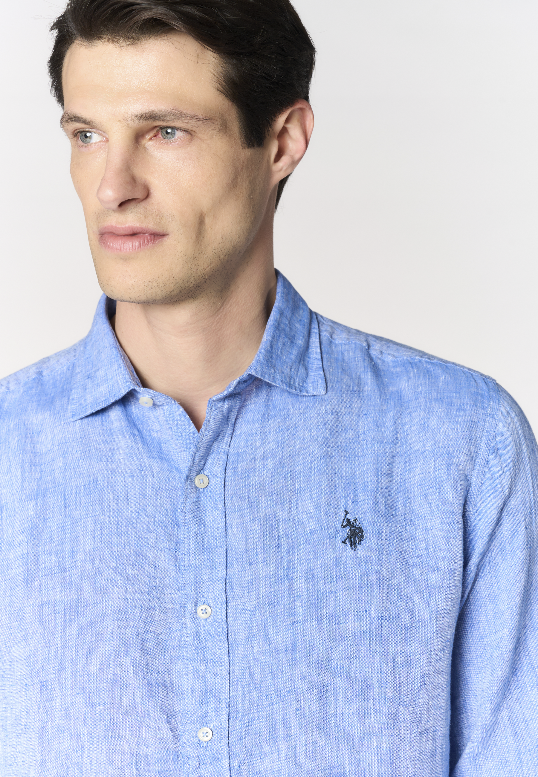 Camicia da uomo slim fit in lino con colletto francese