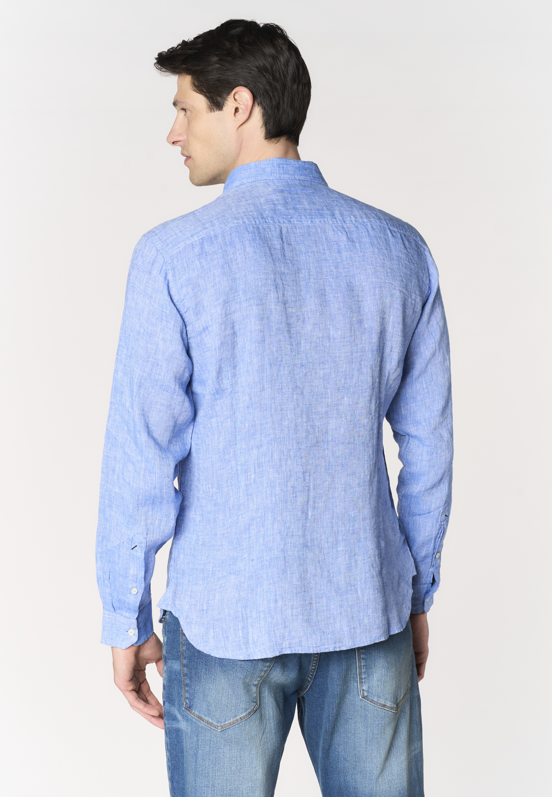 Camicia da uomo slim fit in lino con colletto francese