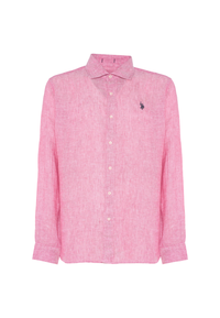 Camicia da uomo slim fit in lino con colletto francese
