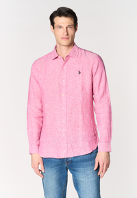 Camicia da uomo slim fit in lino con colletto francese