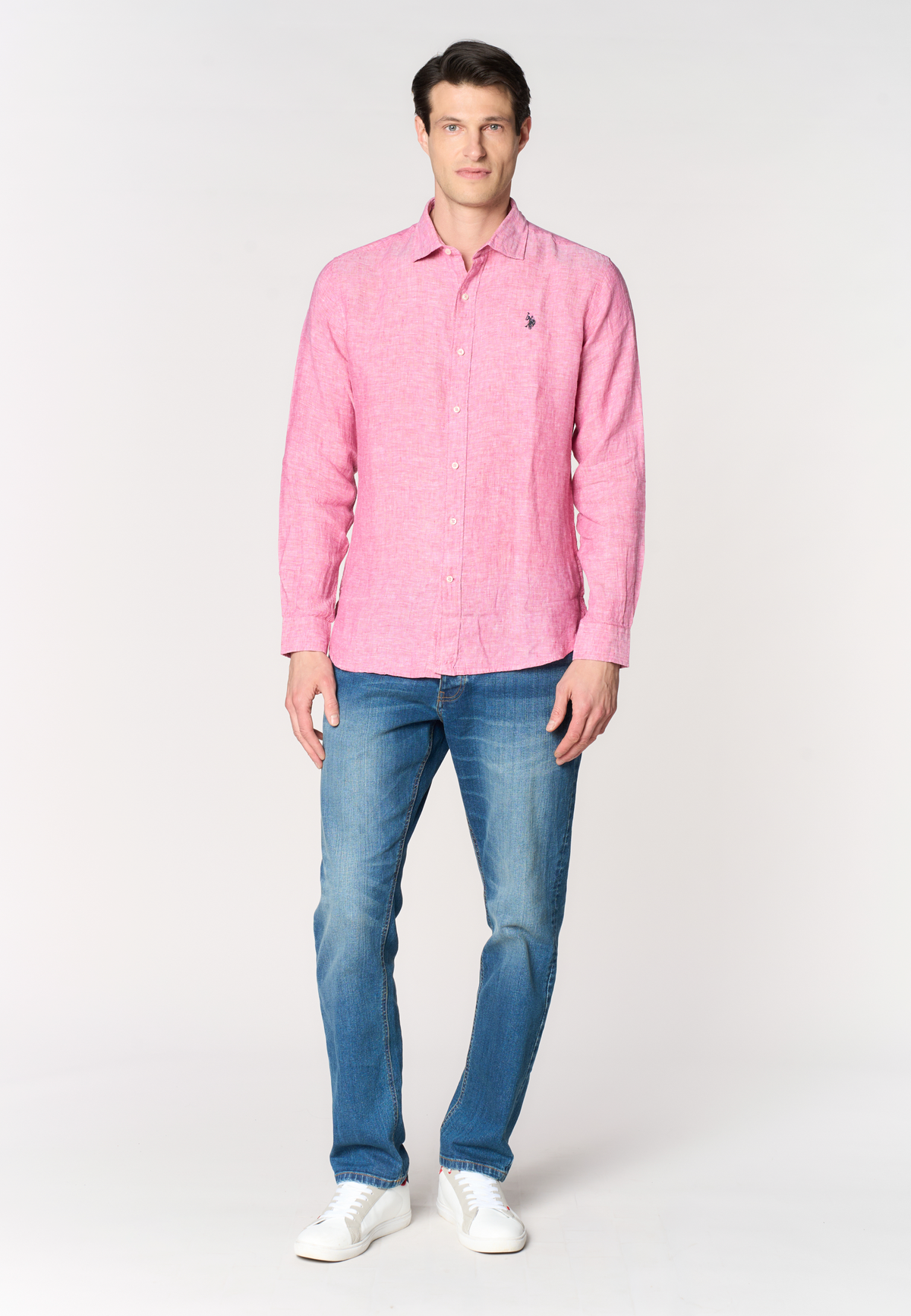 Camicia da uomo slim fit in lino con colletto francese
