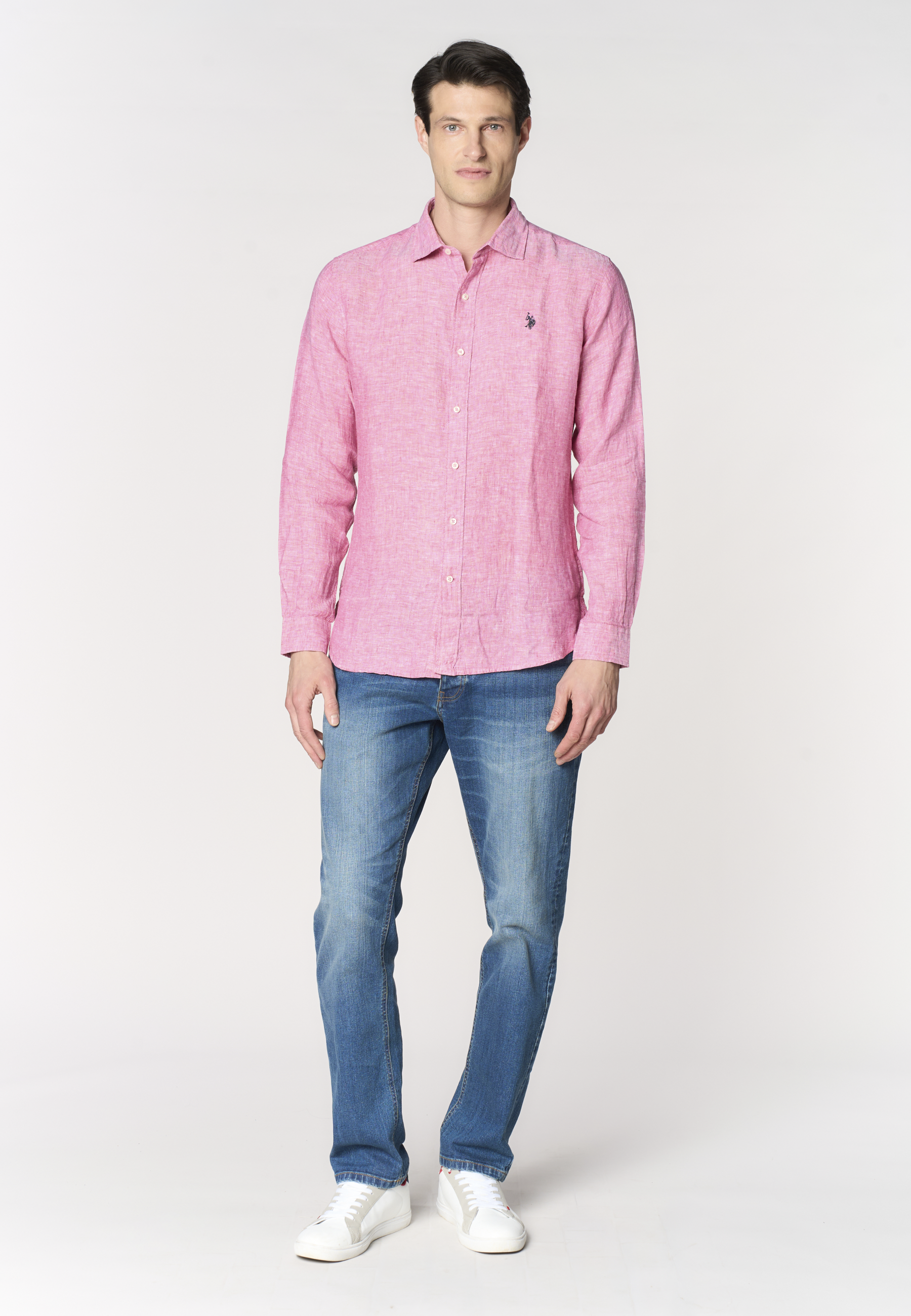 Camicia da uomo slim fit in lino con colletto francese