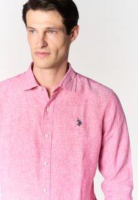 Camicia da uomo slim fit in lino con colletto francese