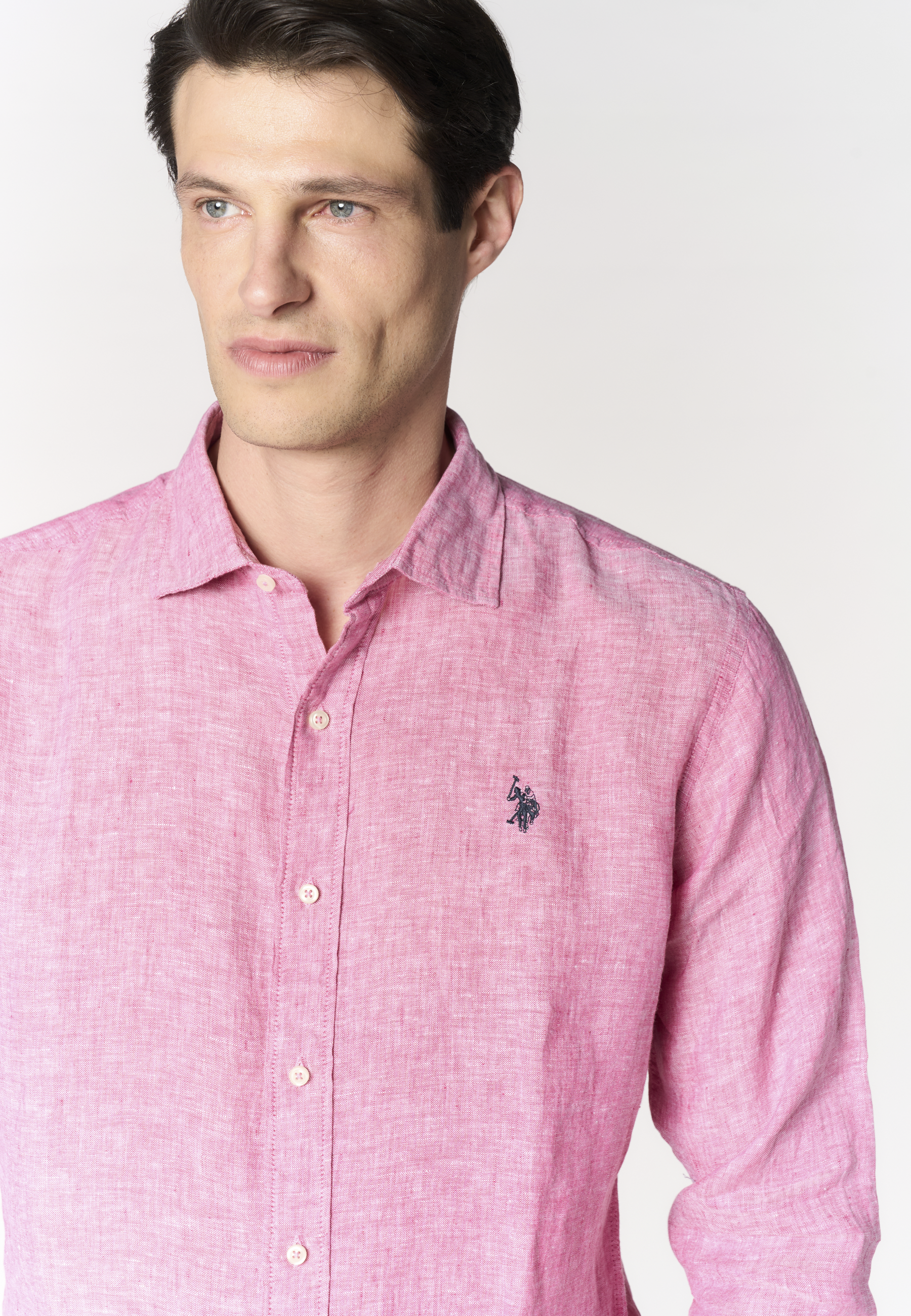 Camicia da uomo slim fit in lino con colletto francese
