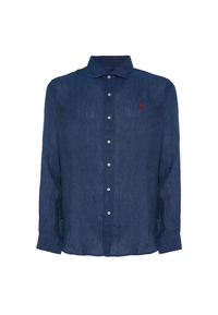 Camicia da uomo slim fit in lino con colletto francese